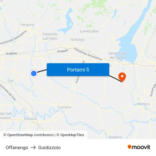 Offanengo to Guidizzolo map