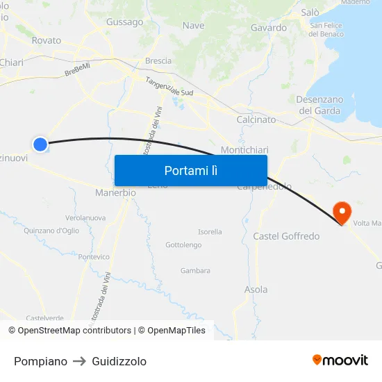 Pompiano to Guidizzolo map