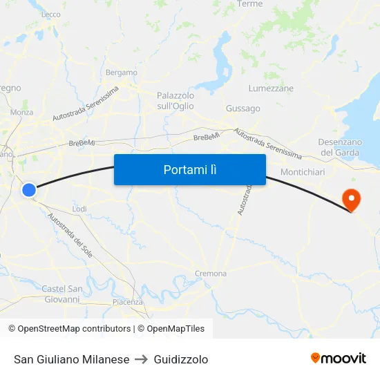 San Giuliano Milanese to Guidizzolo map