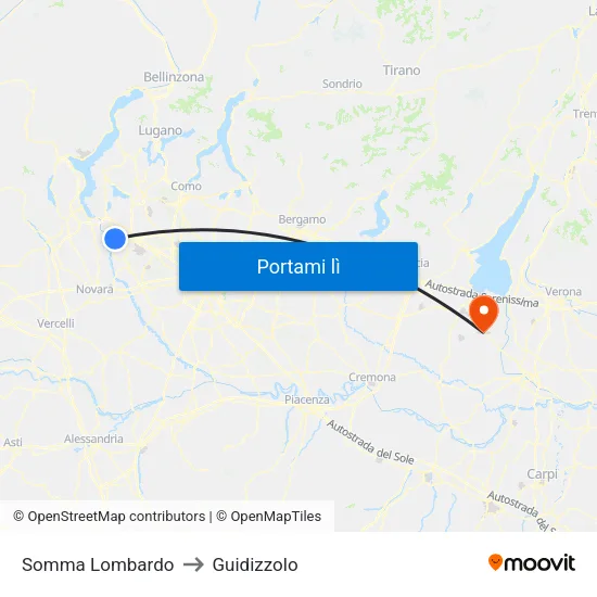 Somma Lombardo to Guidizzolo map