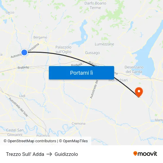 Trezzo Sull' Adda to Guidizzolo map