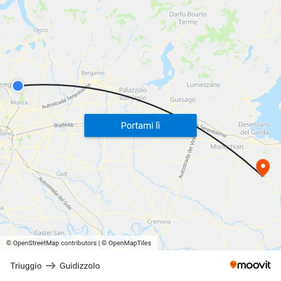 Triuggio to Guidizzolo map