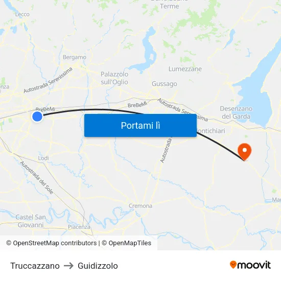 Truccazzano to Guidizzolo map