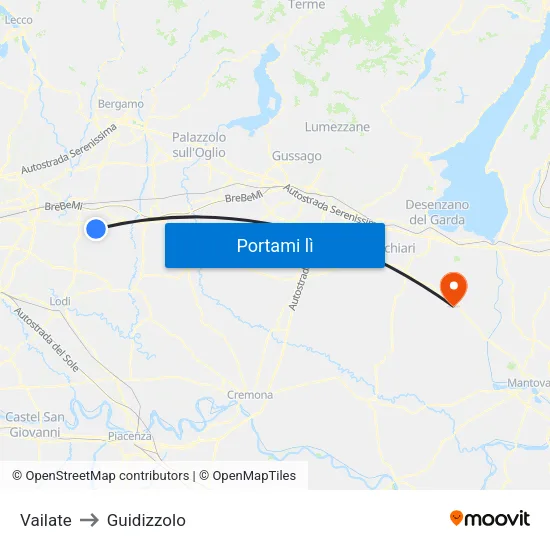 Vailate to Guidizzolo map