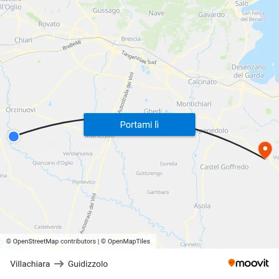Villachiara to Guidizzolo map