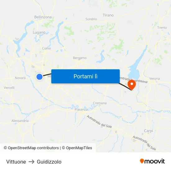 Vittuone to Guidizzolo map