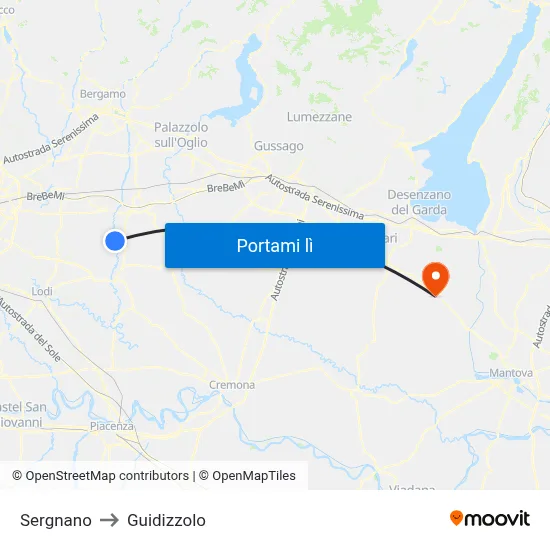 Sergnano to Guidizzolo map