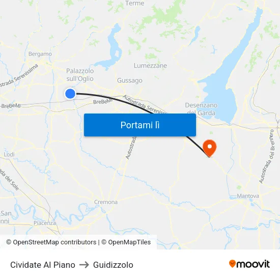 Cividate Al Piano to Guidizzolo map