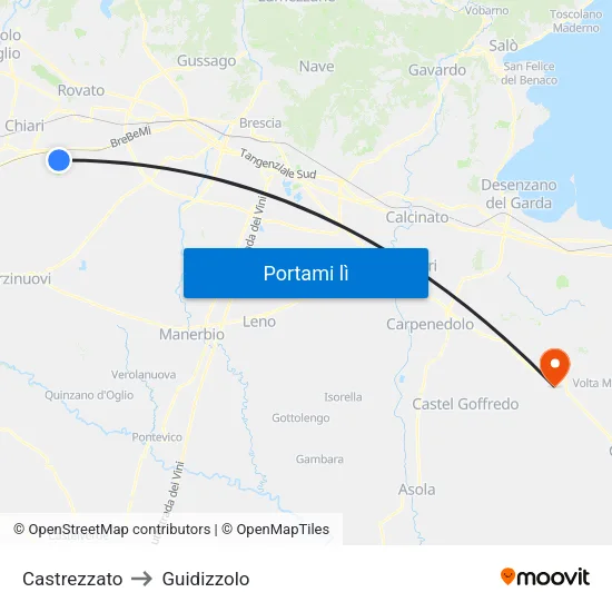 Castrezzato to Guidizzolo map