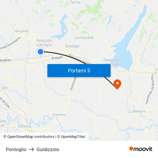 Pontoglio to Guidizzolo map