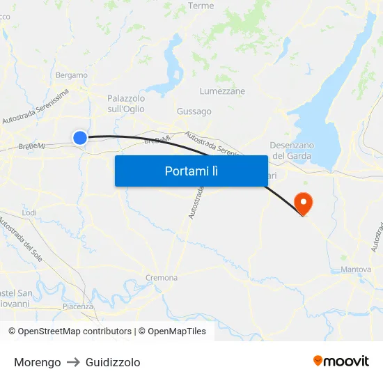 Morengo to Guidizzolo map