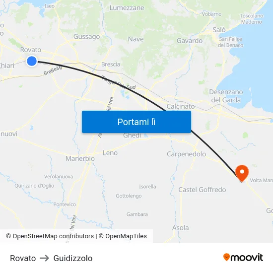 Rovato to Guidizzolo map