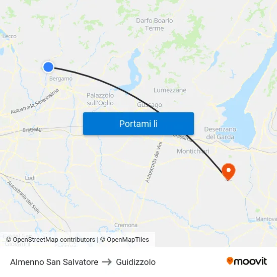Almenno San Salvatore to Guidizzolo map