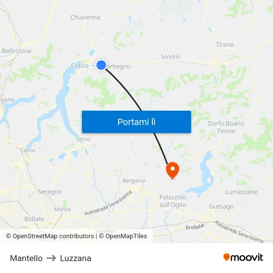 Mantello to Luzzana map