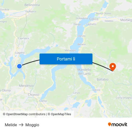 Melide to Moggio map