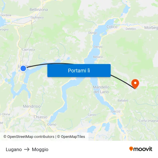 Lugano to Moggio map