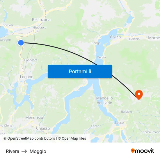 Rivera to Moggio map