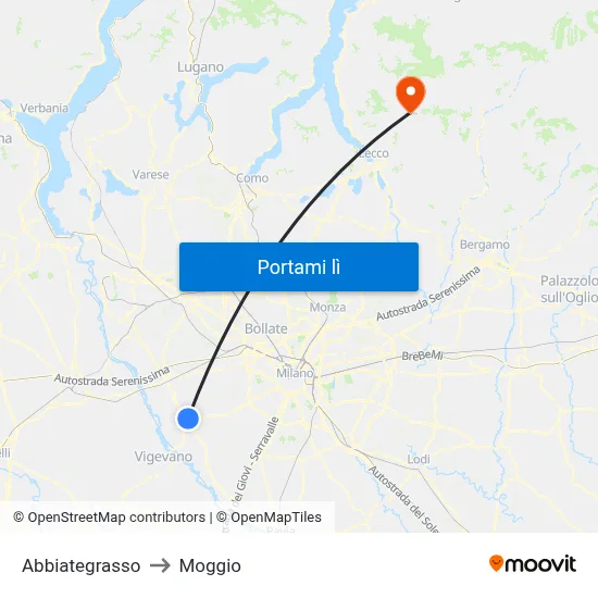 Abbiategrasso to Moggio map