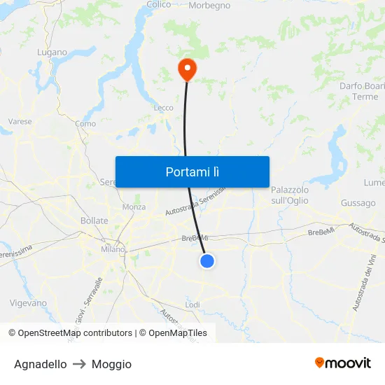 Agnadello to Moggio map