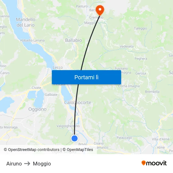 Airuno to Moggio map