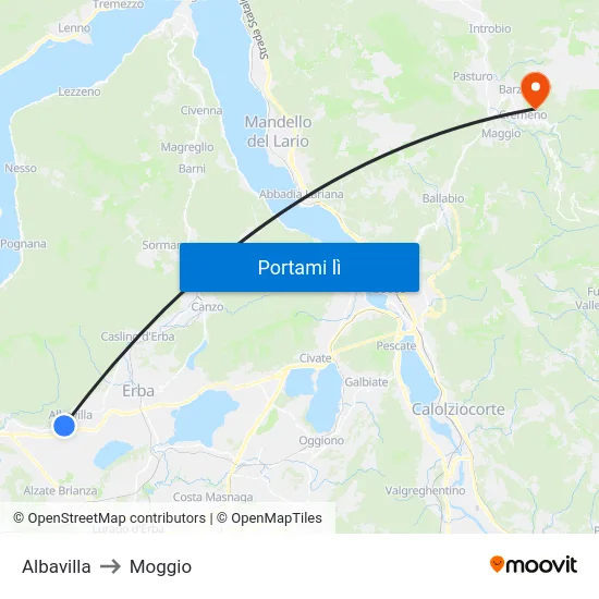 Albavilla to Moggio map
