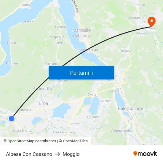 Albese Con Cassano to Moggio map