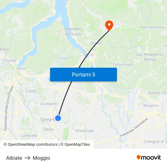 Albiate to Moggio map