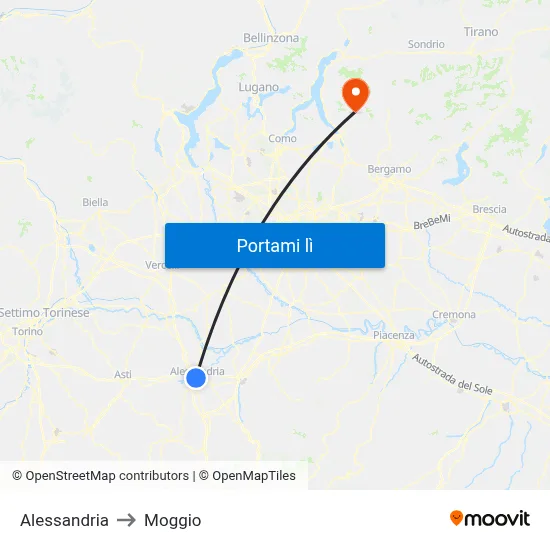 Alessandria to Moggio map