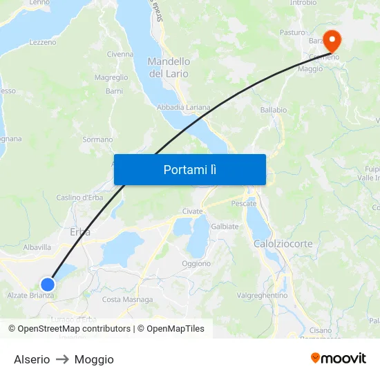 Alserio to Moggio map