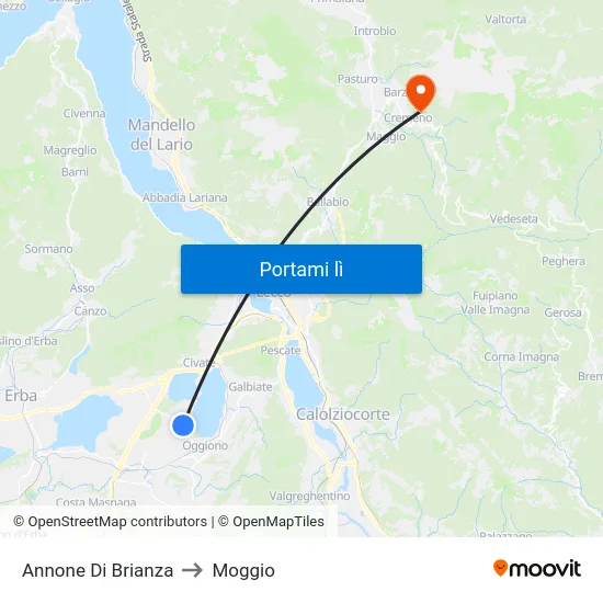 Annone Di Brianza to Moggio map