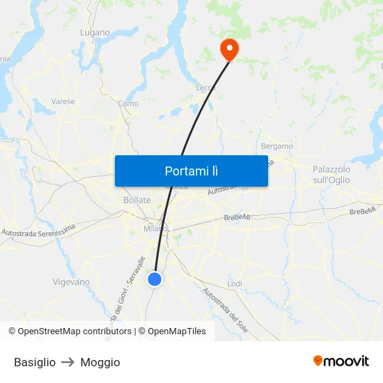 Basiglio to Moggio map