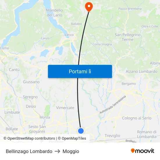 Bellinzago Lombardo to Moggio map