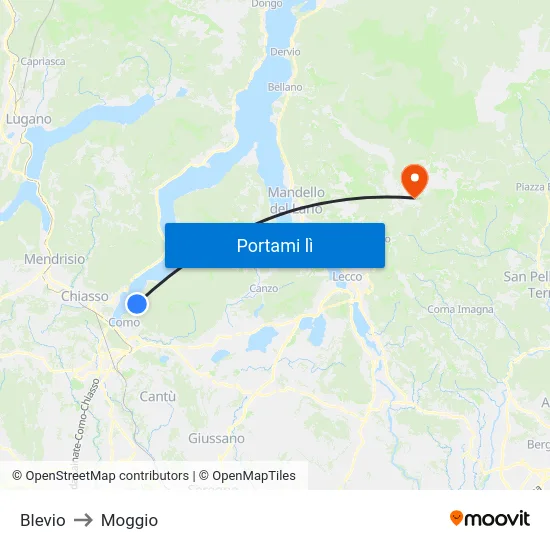 Blevio to Moggio map
