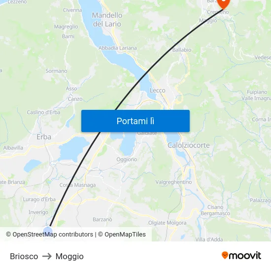 Briosco to Moggio map