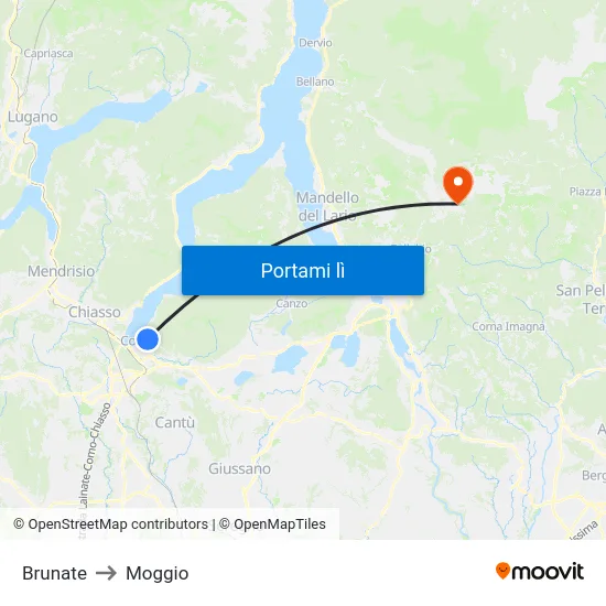Brunate to Moggio map