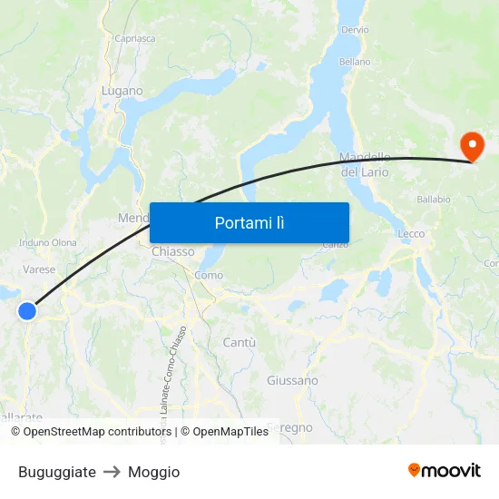 Buguggiate to Moggio map