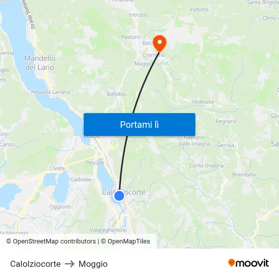 Calolziocorte to Moggio map