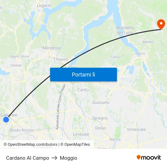 Cardano Al Campo to Moggio map