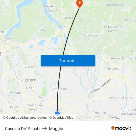 Cassina De' Pecchi to Moggio map