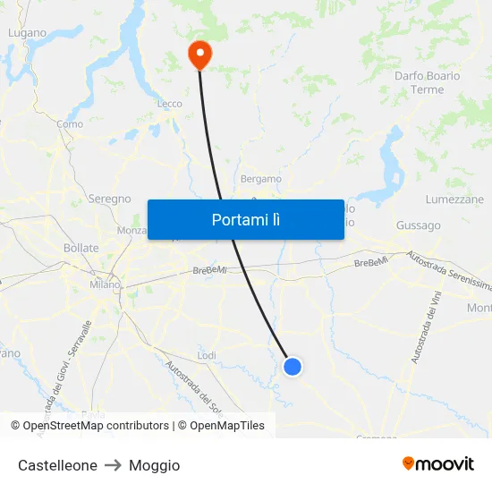 Castelleone to Moggio map