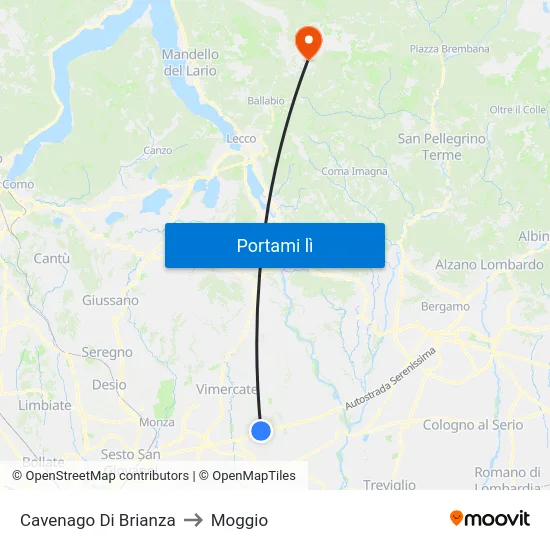 Cavenago Di Brianza to Moggio map