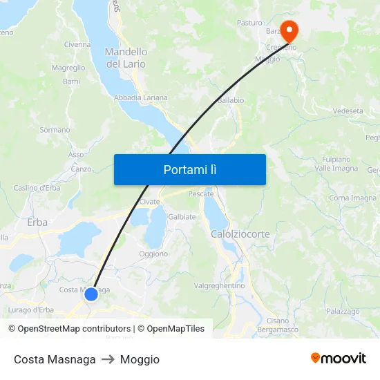 Costa Masnaga to Moggio map