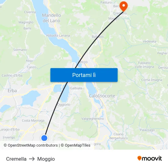 Cremella to Moggio map