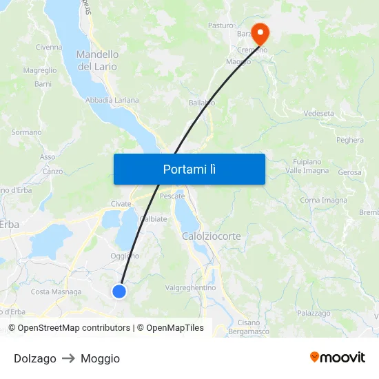 Dolzago to Moggio map