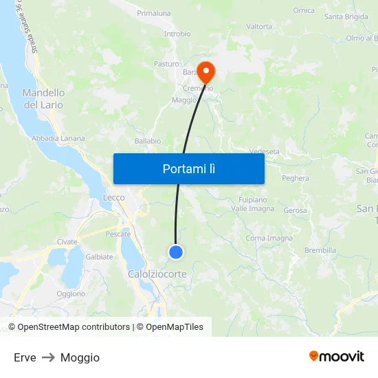 Erve to Moggio map