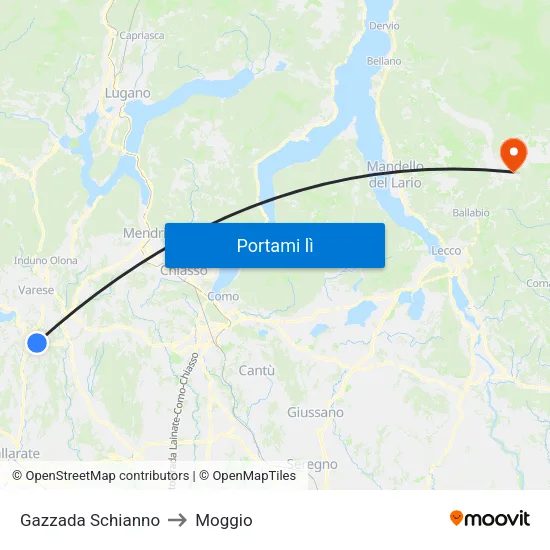 Gazzada Schianno to Moggio map