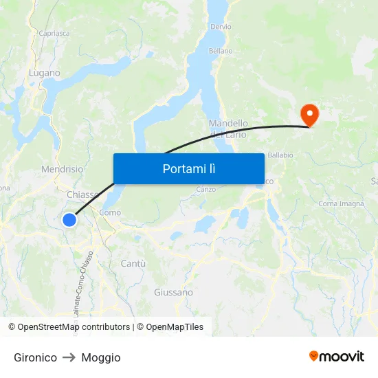 Gironico to Moggio map