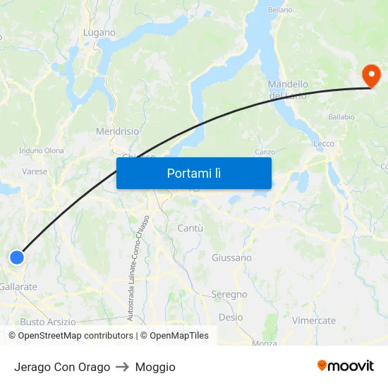 Jerago Con Orago to Moggio map