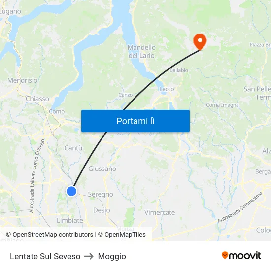 Lentate Sul Seveso to Moggio map