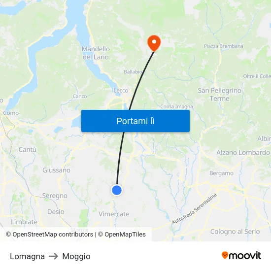 Lomagna to Moggio map